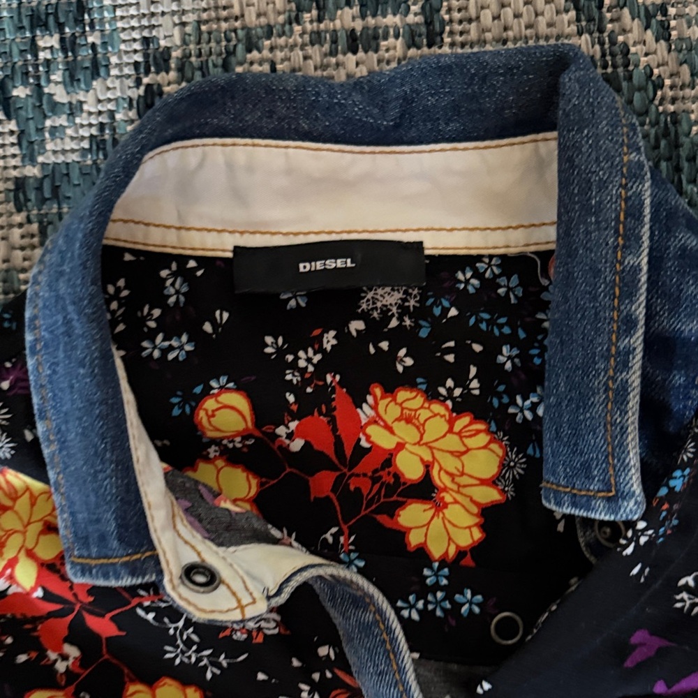 Diesel Women's Floral Shirt - Black and Blue S Oversized